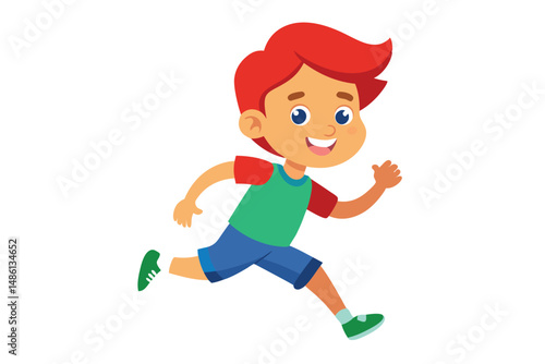 Animated redhaired boy sprints forward cheerfully with boundless energy in a fun way