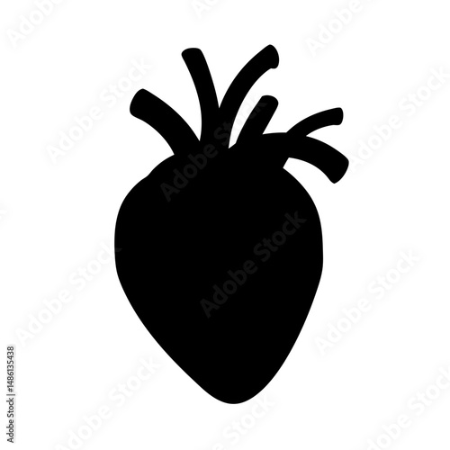 Stylized black heart shape anatomical illustration on a white background