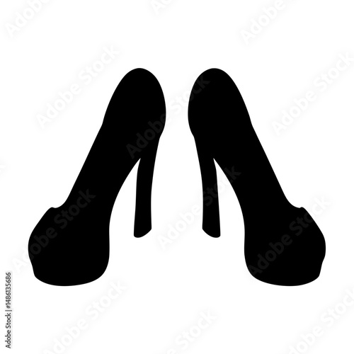 Silhouette of Stylish Platform High Heel Shoes, Fashion Footwear Illustration