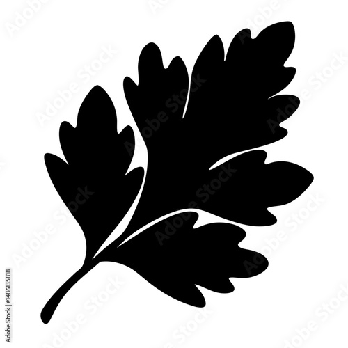 Bold silhouette of a parsley leaf against a clean white background