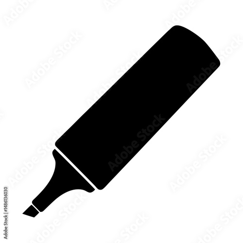 Black silhouette of a highlighter marker on a clean white background illustration