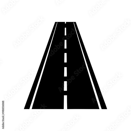 Simple black and white road illustration with lane markers in perspective view