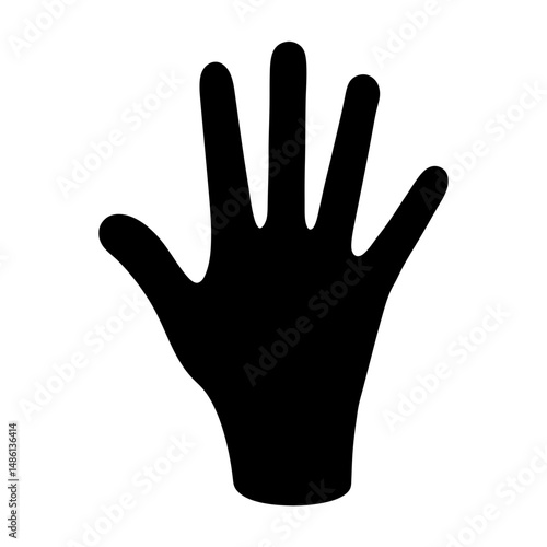 A silhouette of a human hand with spread fingers in black
