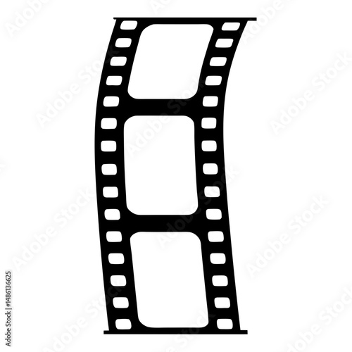 Black and white film strip with three frames in a curve design