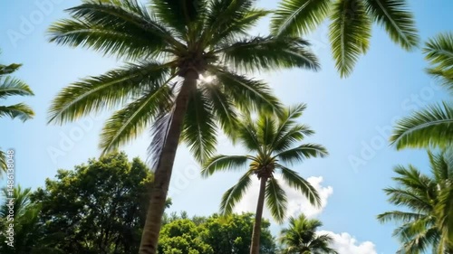 Wallpaper Mural Lush palm trees swaying under a clear blue sky in tropical setting   Torontodigital.ca