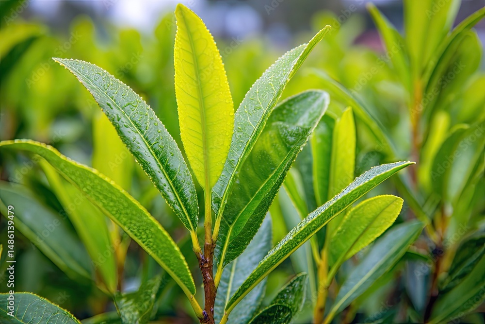 Fototapeta premium Vibrant Green Leaves Thrive in Spring Sunlight