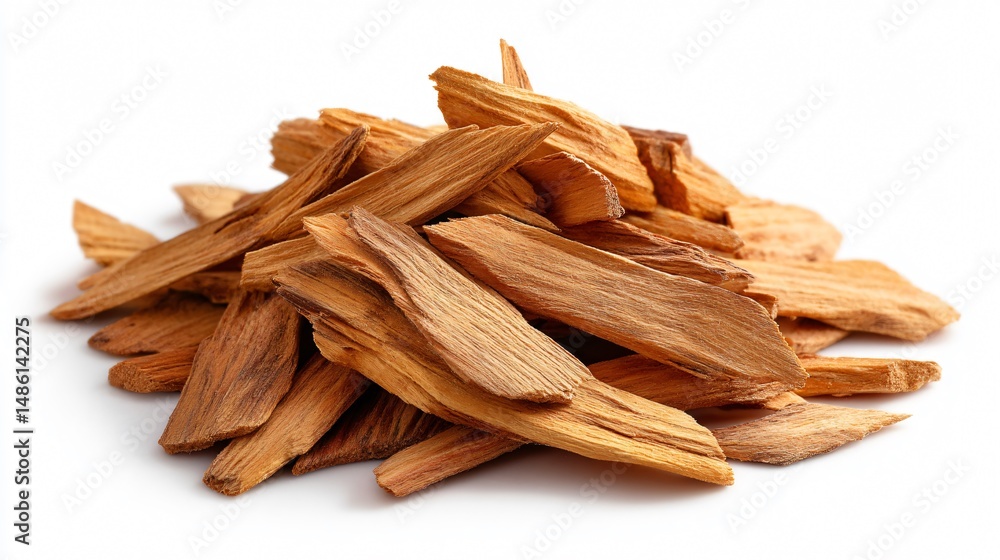 Premium Sandalwood Chips on White Background for Aromatherapy and Fragrance Design Premium Sandalwood Chips on White Background for Aromatherapy and Fragrance Design