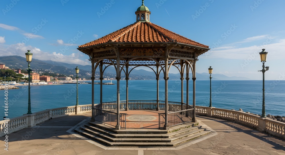 Fototapeta premium Gazebo Overlooking the Sea on a Sunny Day