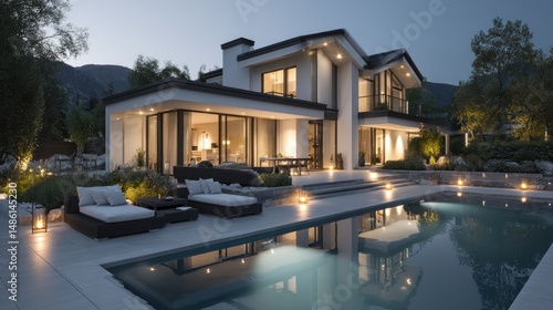 Wallpaper Mural Modern luxury home with pool at twilight (2) Torontodigital.ca