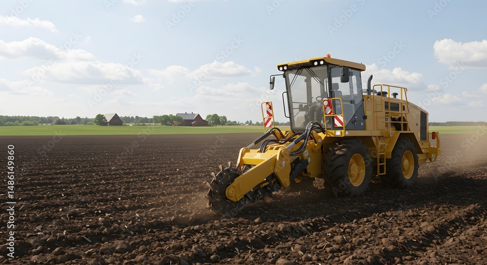 Fototapeta premium Tractor Tilling Soil in Field Preparing Land for Planting
