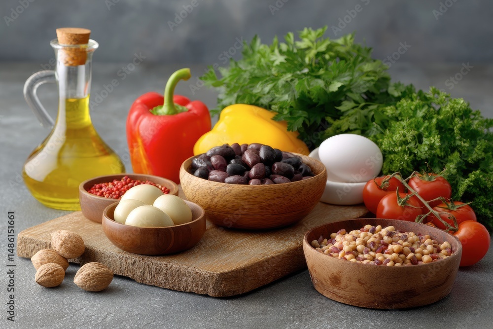 Preparing Healthy Meal with Fresh Vegetables and Ingredients Preparing Healthy Meal with Fresh Vegetables and Ingredients