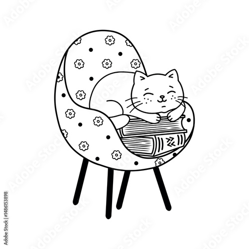 Iillustration of a cat sleeping in an armchair