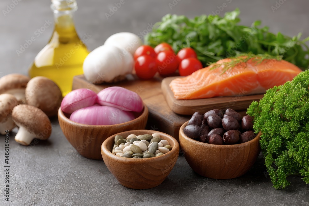 Preparing Healthy Food with Salmon and Various Vegetables Preparing Healthy Food with Salmon and Various Vegetables