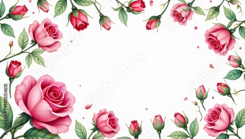Intricate watercolor rosebuds & leaves, repeating design, surface, seamless pattern