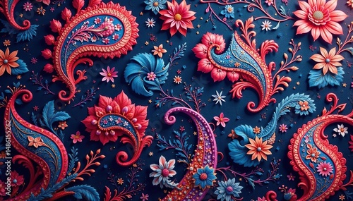 Intricate paisley swirls, flowing seamlessly across the fabric , graphic, textile, wallpaper design