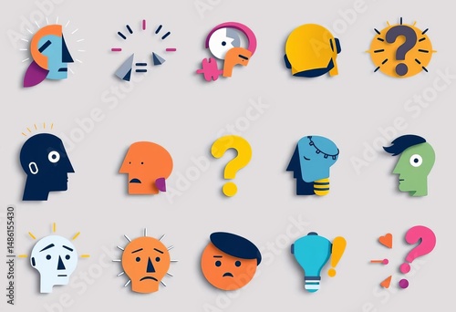 A collection of abstract vector icons depicting confusion, uncertainty, and ambiguity,  unclear,  visual communication
