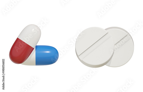 Medical icon 3d rendering illustration. Set of different Pill and tablet icon. professionally 3D illustration of the pill icon.