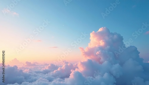 Subtle gradient sky, clouds blending seamlessly , light, altitude, sun