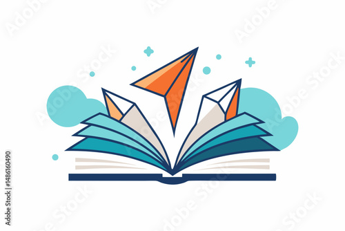 open book flying paper planes icon