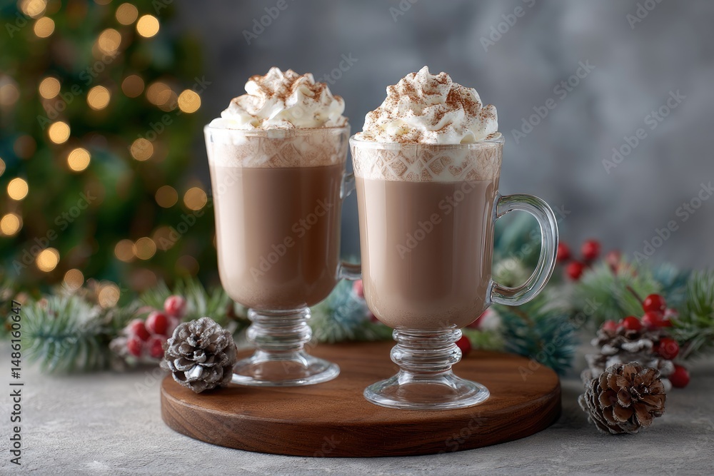 Serving Hot Chocolate with Cream and Holiday Decorations Serving Hot Chocolate with Cream and Holiday Decorations