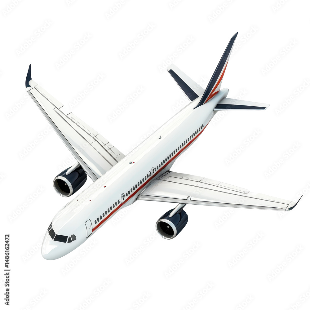3d airplane , A white airplane is flying in the sky, isolated on transparent background 3d airplane , A white airplane is flying in the sky, isolated on transparent background