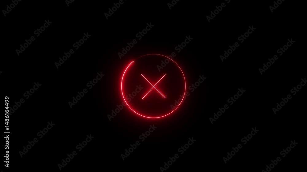 X symbol for error, warning, and cancellation visuals. Glowing red neon x symbol animation on a black background suitable for error warning cancelation or negative sign visuals X symbol for error, warning, and cancellation visuals. Glowing red neon x symbol animation on a black background suitable for error warning cancelation or negative sign visuals