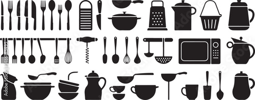 Collection of Kitchen Utensils and Cookware Silhouettes