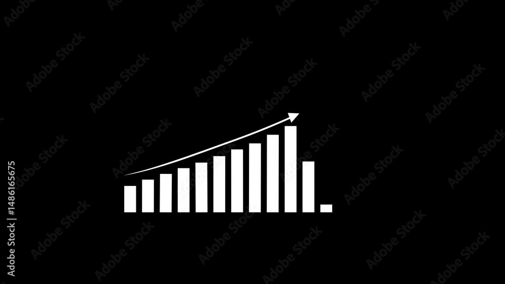 Visualizing Financial Triumph with Upward Bar Graph. Animated ascending bar graph with arrow representing growth and financial success against a black background Visualizing Financial Triumph with Upward Bar Graph. Animated ascending bar graph with arrow representing growth and financial success against a black background