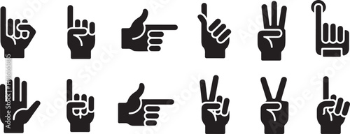Collection of Black Hand Gestures Icons Set