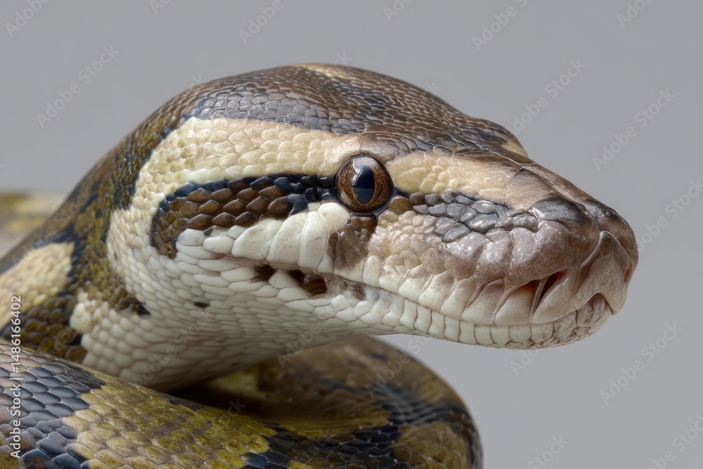 Fototapeta premium Close-up of a Ball Python Head with Intricate Scale Patterns