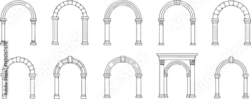 Collection of Architectural Arch Drawings with Columns