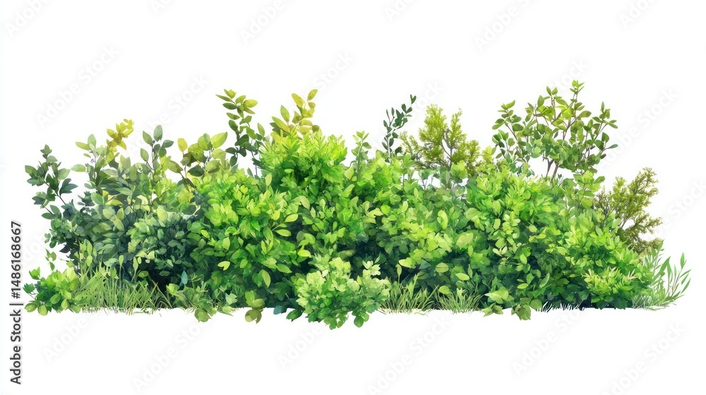 Lush green foliage border. Dense vegetation cluster Lush green foliage border. Dense vegetation cluster