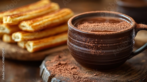 Warm chocolate drink with churros