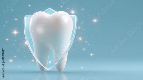 Protected tooth graphic, glowing shield