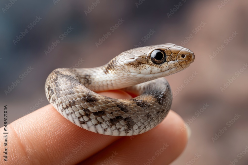 Fototapeta premium Holding Small Snake on Finger Closeup Wildlife Animal Photo