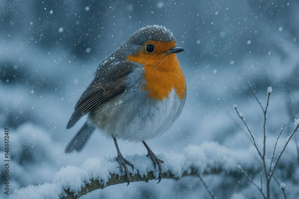 Obraz premium European Robin in Winter Wonderland A Snowy Day