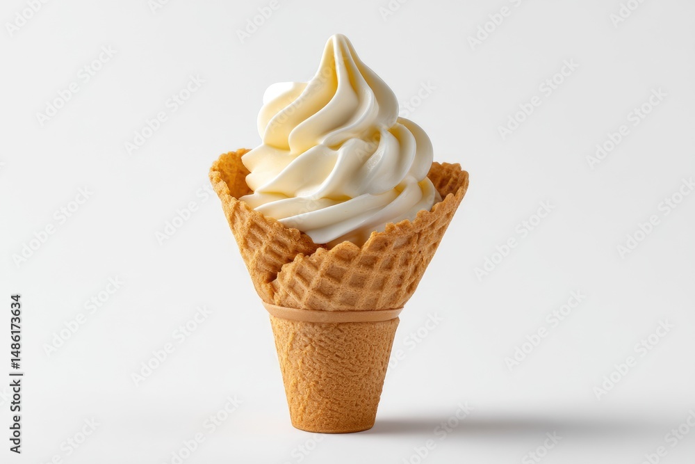 Fototapeta premium Cone with Soft Serve Ice Cream on Plain Background