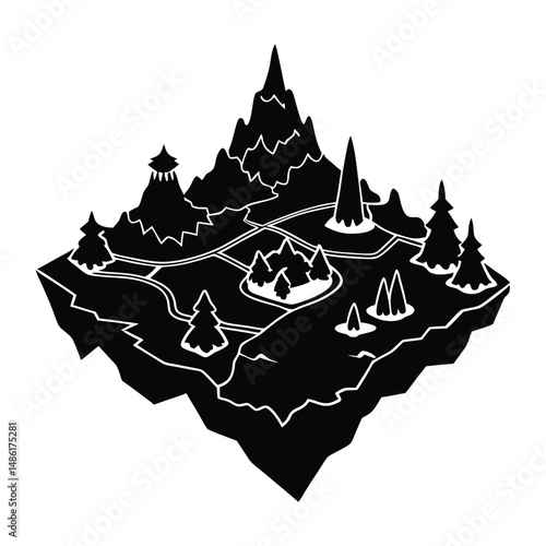 Stylized Fantasy Island Map Isometric Terrain Design Illustration