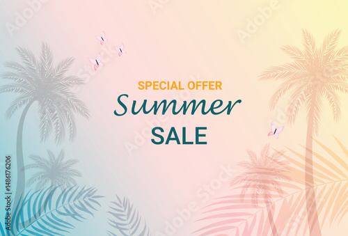 Tropical Summer Sale Banner with Palm Trees and Gradient Background

