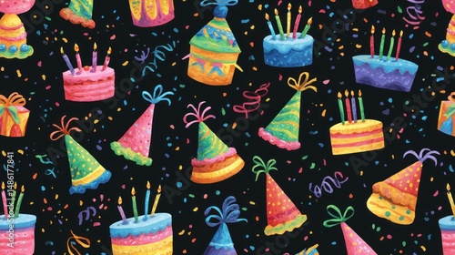 Birthday party cakes and hats pattern
