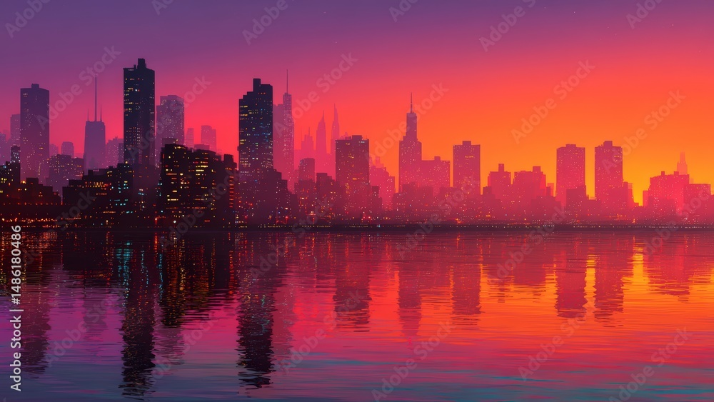 Fototapeta premium Twilight City Reflections on Water