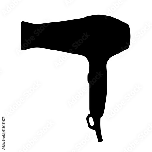 Black silhouette of a hair dryer isolated against a white background