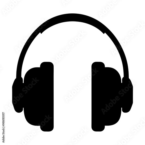 Black silhouette illustration of over ear headphones for listening to music