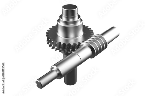 Vital Power Transmission Parts: Detail of Precision Metal Worm Gear and Shaft Isolated Element on Transparent HD PNG Background for Industrial Automation and Mechanical Design Engineering Machinery