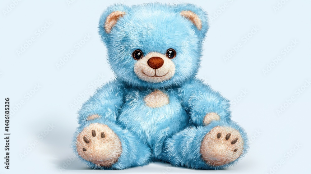 Hand-drawn teddy bear plush in baby blue hues, perfect for kids room Hand-drawn teddy bear plush in baby blue hues, perfect for kids room