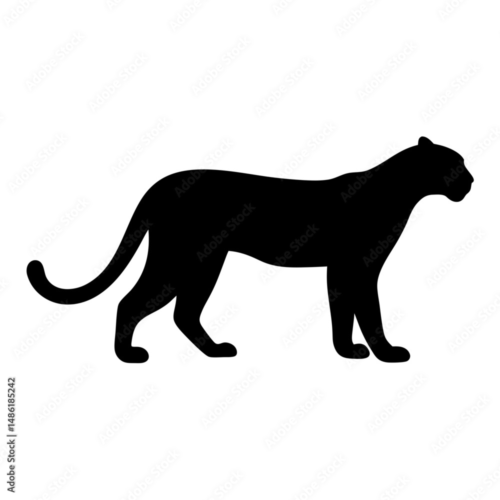 Obraz premium Silhouette of a Black Panther standing calmly and elegantly on a white background