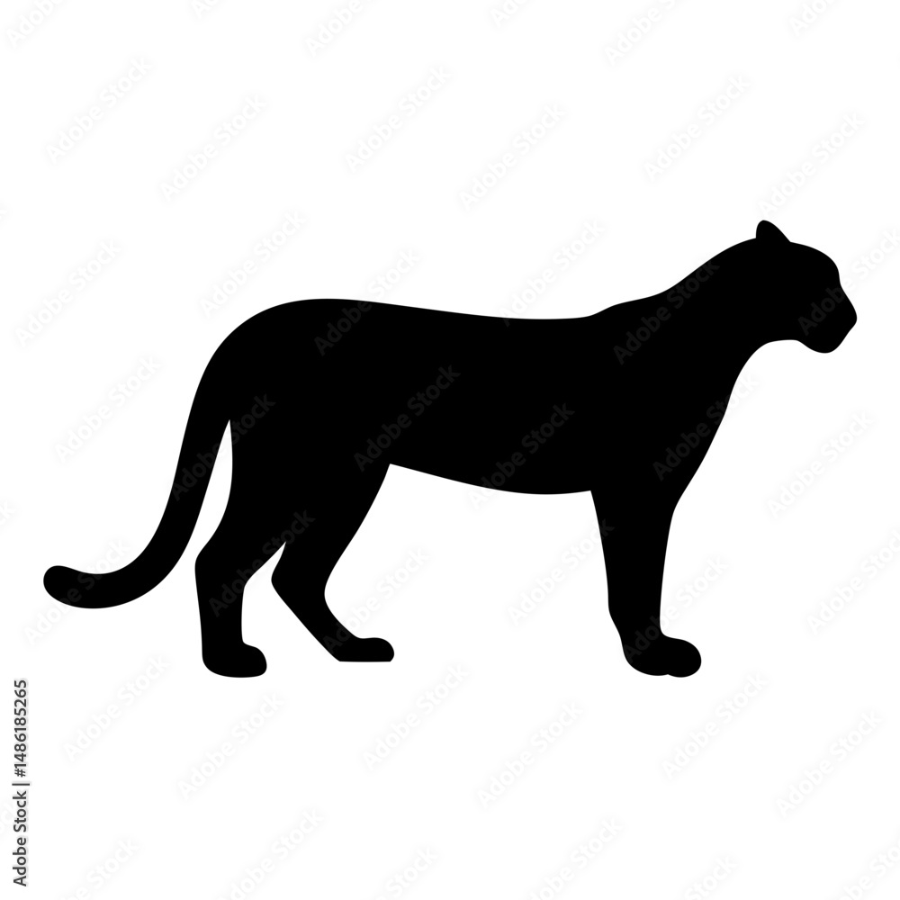 Obraz premium Black silhouette of a wildcat, perhaps a panther, tiger, or jaguar