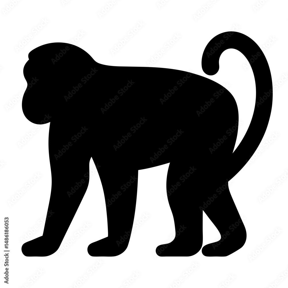 Obraz premium Silhouette illustration of a capuchin monkey with its long tail curled up