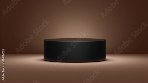Black Round Podium on Brown Background