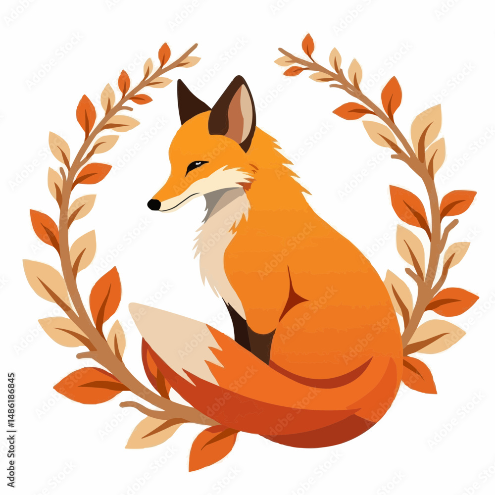 Obraz premium Colorful fox illustration surrounded by autumn leaves